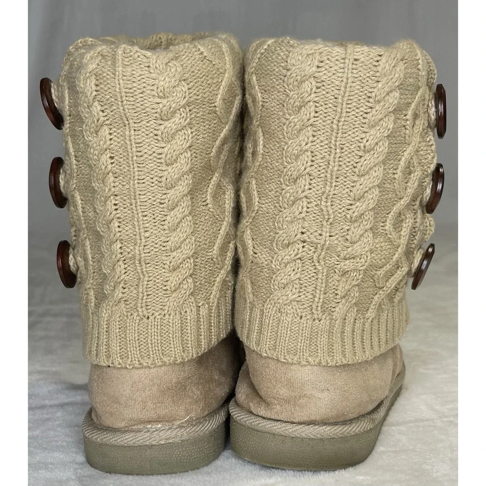 Breast Cancer Site Women's 11 Beige Mid Calf Boots Pink Ribbon Faux Shearling